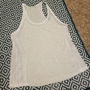 White with light Heather gray panel tank